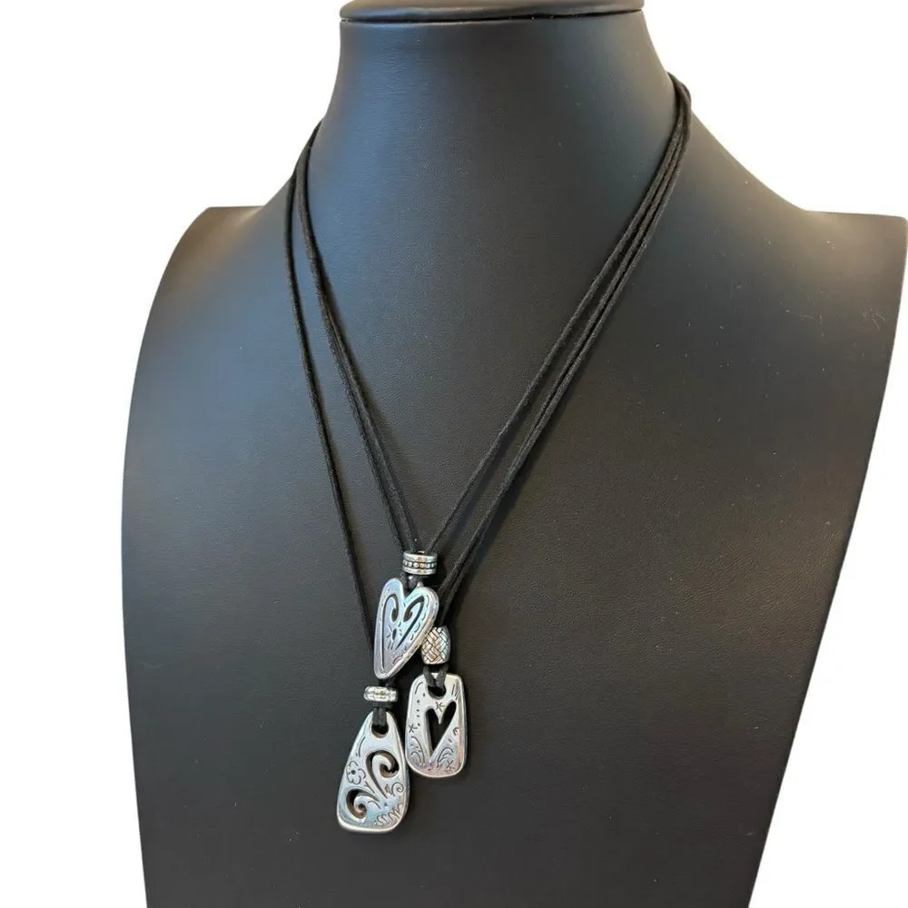 Vintage Brighton Silver and Black 3 Tier Layered Pendant Necklace.